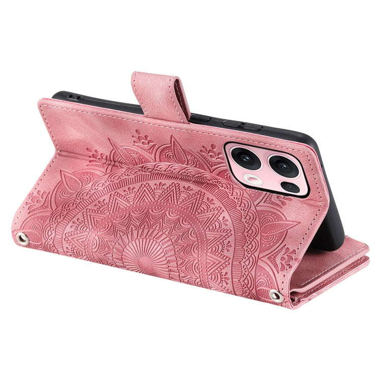 Style 006 For Oppo Reno13 Pro 5G Wallet Case PU Leather Phone Cover Mandala Flower Pattern - Rose Gold