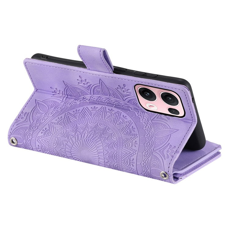 Style 006 For Oppo Reno13 Pro 5G Wallet Case PU Leather Phone Cover Mandala Flower Pattern - Purple