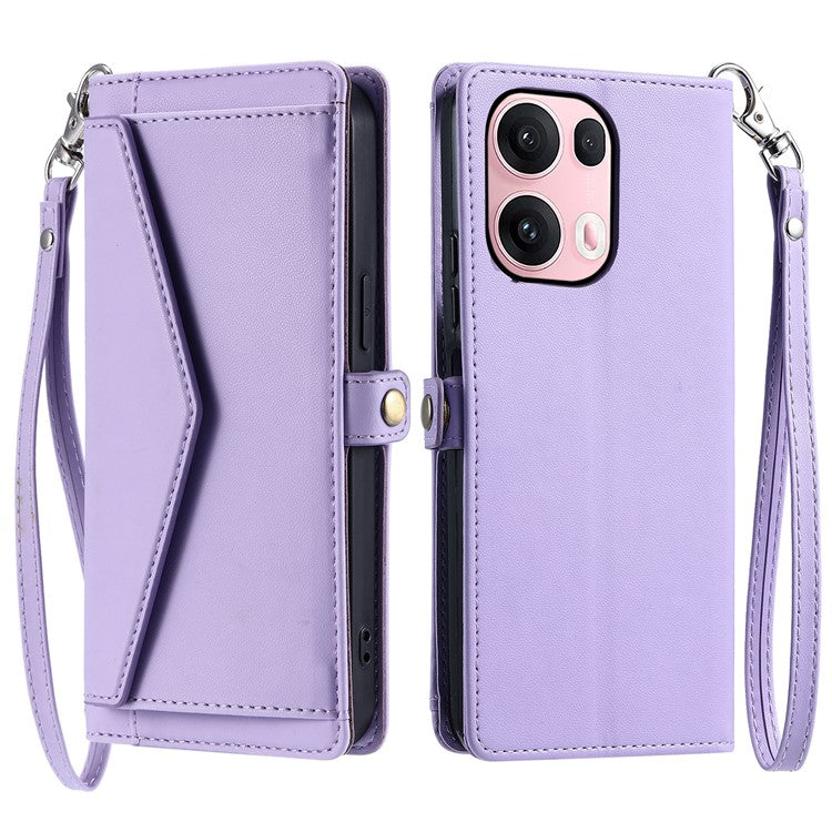 For Oppo Reno13 Pro 5G Leather Case with Wrist Strap Wallet Stand Phone Cover - Purple