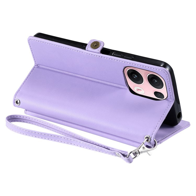 For Oppo Reno13 Pro 5G Leather Case with Wrist Strap Wallet Stand Phone Cover - Purple