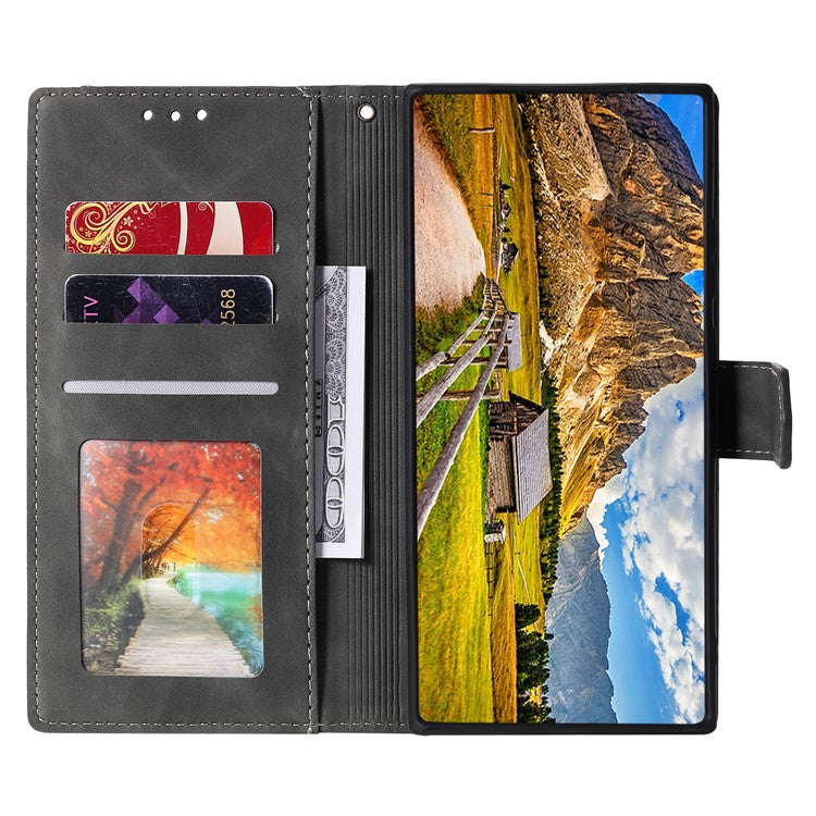 For Oppo Reno13 Pro 5G Leather Case Splicing Stitching Wallet Phone Cover with Wrist Strap - Grey