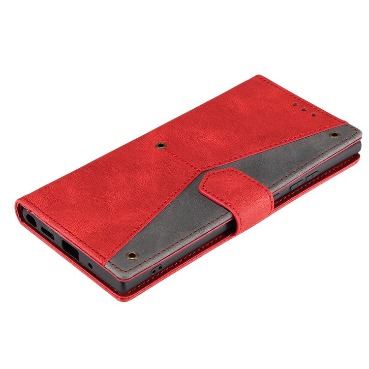 For Oppo Reno13 Pro 5G Leather Case Splicing Stitching Wallet Phone Cover with Wrist Strap - Red