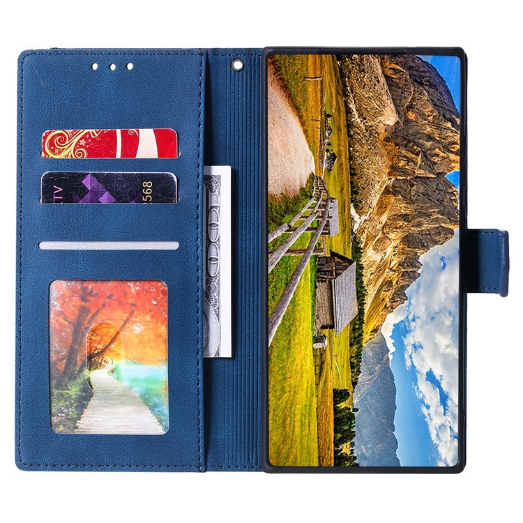 For Oppo Reno13 Pro 5G Leather Case Splicing Stitching Wallet Phone Cover with Wrist Strap - Blue