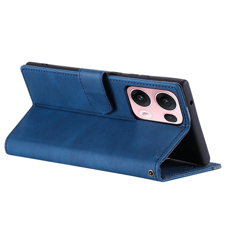 For Oppo Reno13 Pro 5G Leather Case Splicing Stitching Wallet Phone Cover with Wrist Strap - Blue