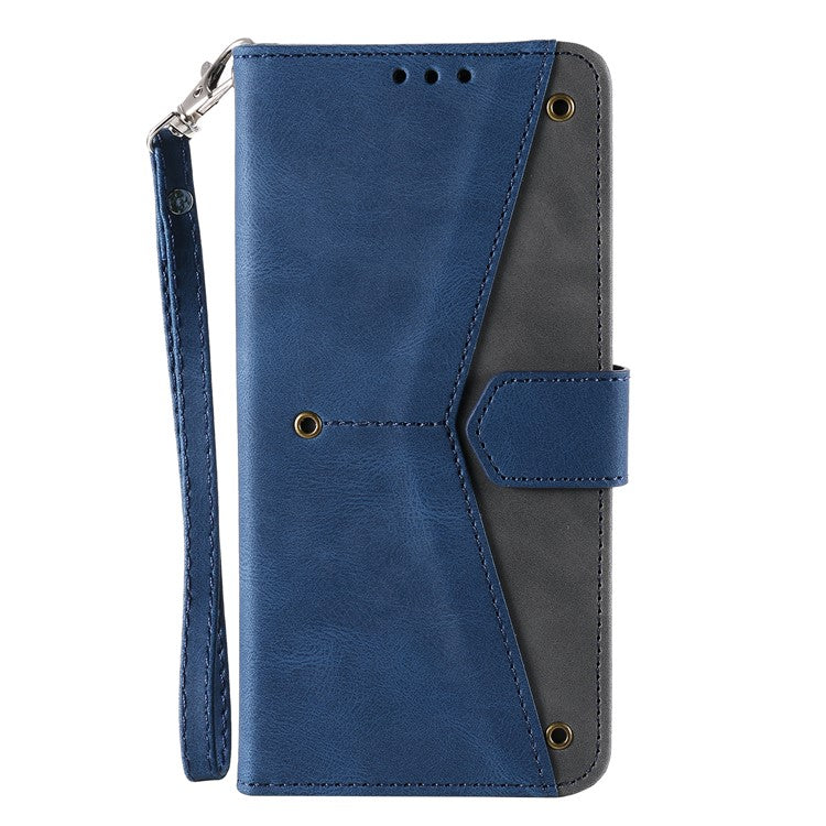 For Oppo Reno13 Pro 5G Leather Case Splicing Stitching Wallet Phone Cover with Wrist Strap - Blue
