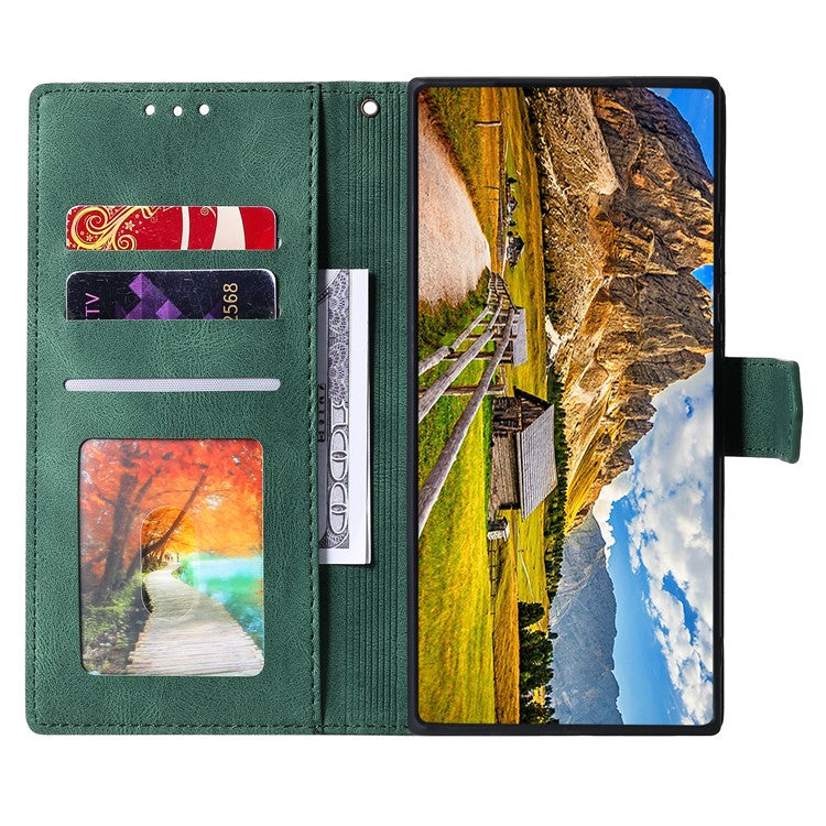 For Oppo Reno13 Pro 5G Leather Case Splicing Stitching Wallet Phone Cover with Wrist Strap - Green