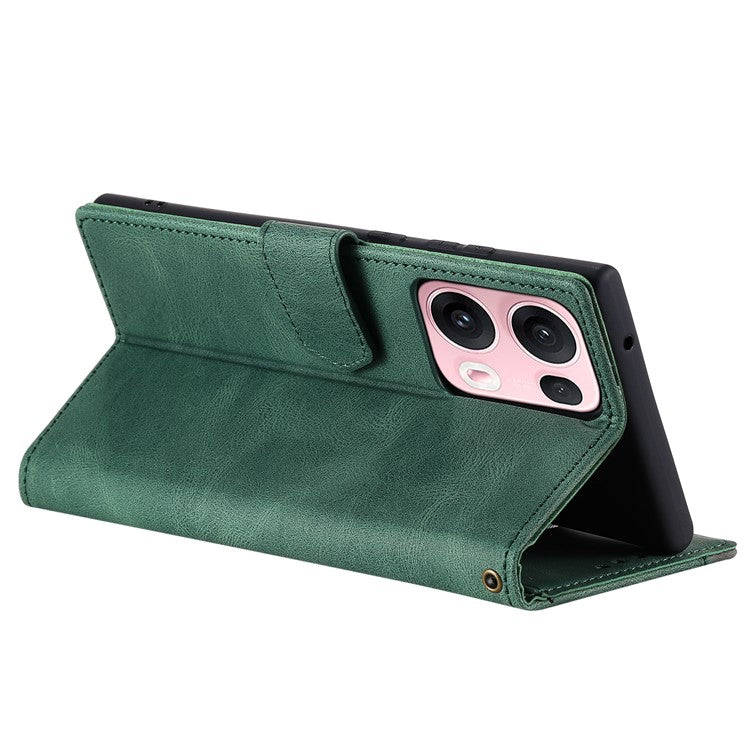 For Oppo Reno13 Pro 5G Leather Case Splicing Stitching Wallet Phone Cover with Wrist Strap - Green