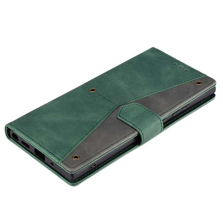 For Oppo Reno13 Pro 5G Leather Case Splicing Stitching Wallet Phone Cover with Wrist Strap - Green