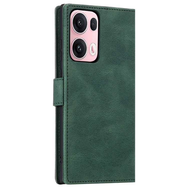 For Oppo Reno13 Pro 5G Leather Case Splicing Stitching Wallet Phone Cover with Wrist Strap - Green