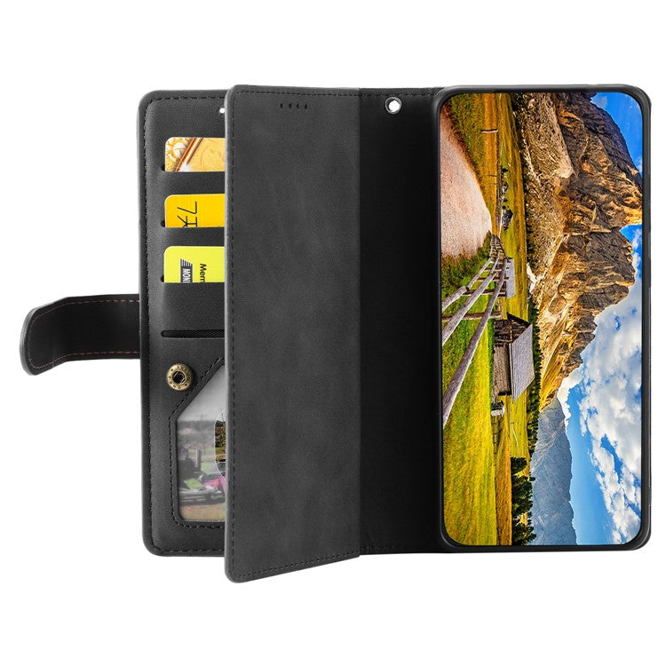 For Oppo Reno13 Pro 5G Case PU Leather Phone Cover with Zipper Wallet 9 Card Slots - Black