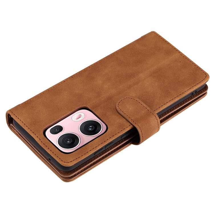 For Oppo Reno13 Pro 5G Case PU Leather Phone Cover with Zipper Wallet 9 Card Slots - Brown