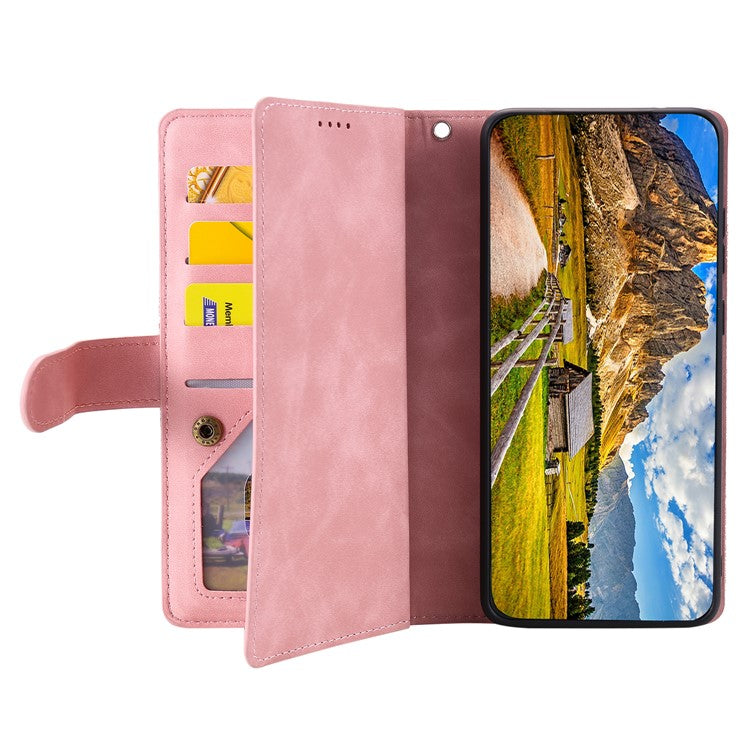 For Oppo Reno13 Pro 5G Case PU Leather Phone Cover with Zipper Wallet 9 Card Slots - Rose Gold