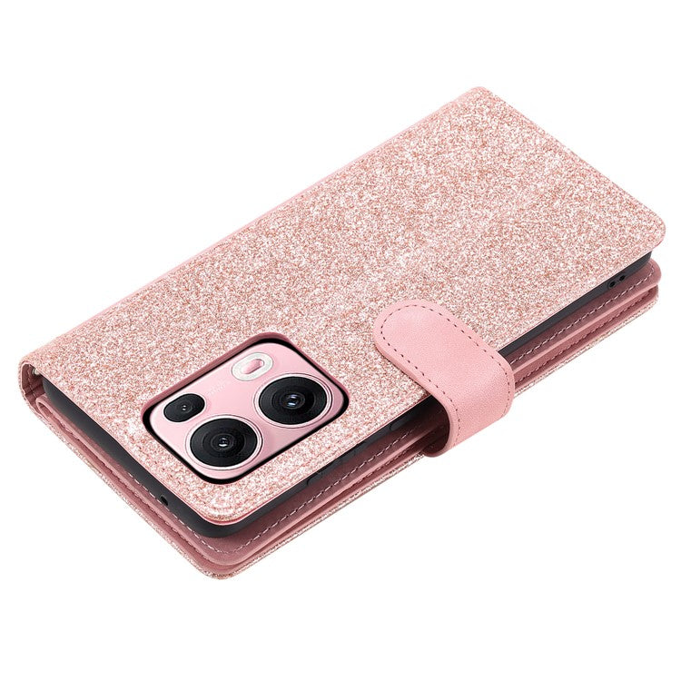 For Oppo Reno13 Pro 5G Case PU Leather Phone Cover with Zipper Wallet 9 Card Slots - Rose Gold