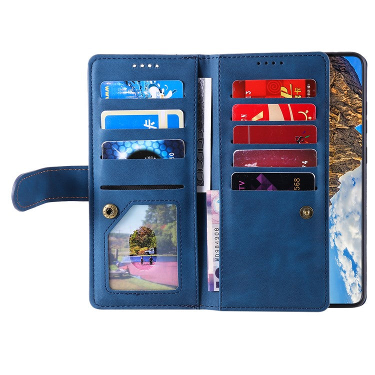 For Oppo Reno13 Pro 5G Case PU Leather Phone Cover with Zipper Wallet 9 Card Slots - Blue