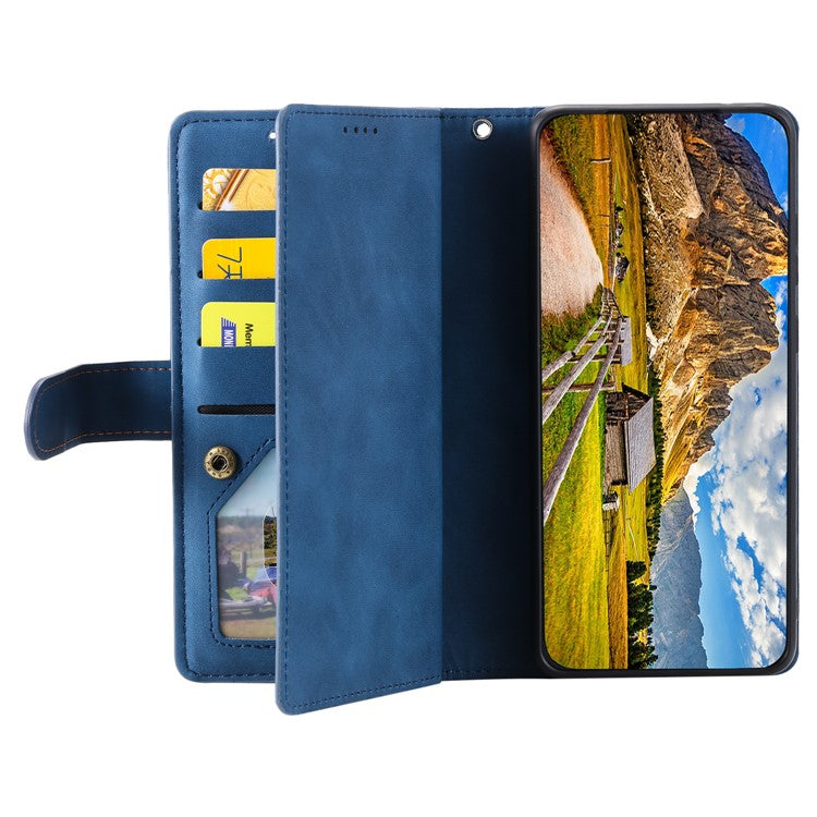For Oppo Reno13 Pro 5G Case PU Leather Phone Cover with Zipper Wallet 9 Card Slots - Blue