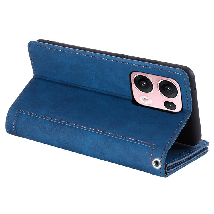 For Oppo Reno13 Pro 5G Case PU Leather Phone Cover with Zipper Wallet 9 Card Slots - Blue