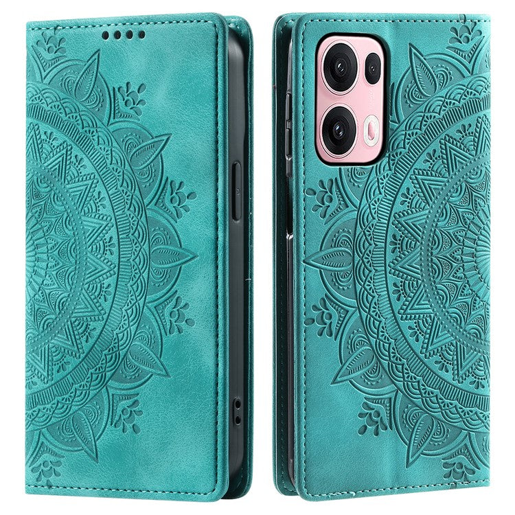 Style-010 For Oppo Reno13 Pro 5G Case Magnetic Closing Leather Phone Cover Pattern Imprinted - Mint Green