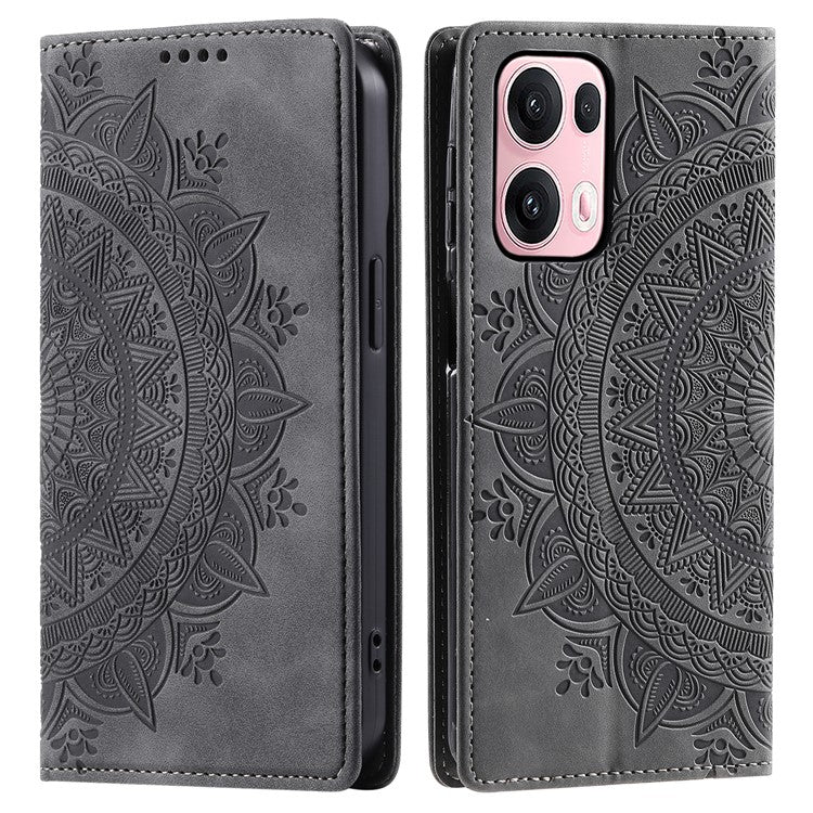 Style-010 For Oppo Reno13 Pro 5G Case Magnetic Closing Leather Phone Cover Pattern Imprinted - Grey