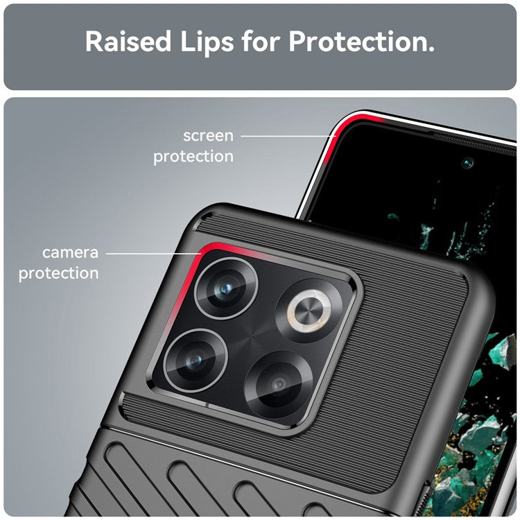 For OnePlus 10T 5G / Ace Pro 5G Thunder Series Twill Texture Anti-Slip Case Thickened TPU Shockproof Cover Phone Protector - Black