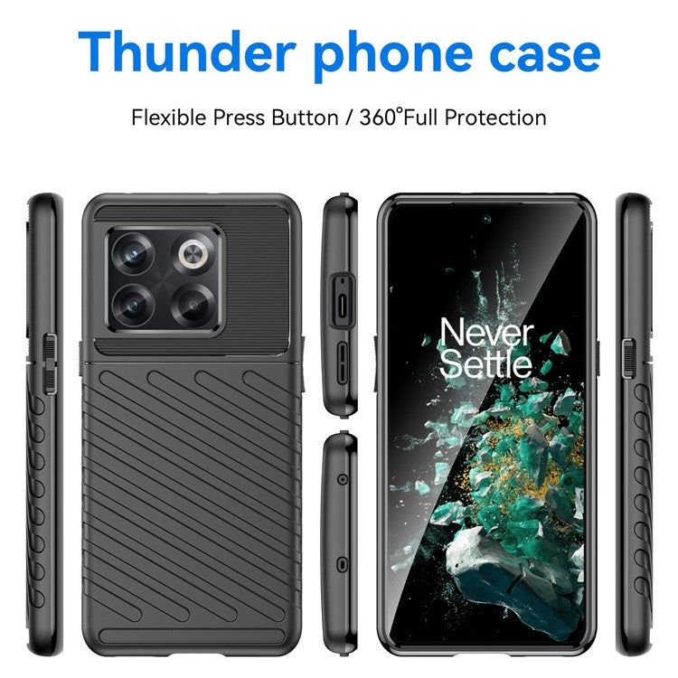 For OnePlus 10T 5G / Ace Pro 5G Thunder Series Twill Texture Anti-Slip Case Thickened TPU Shockproof Cover Phone Protector - Black