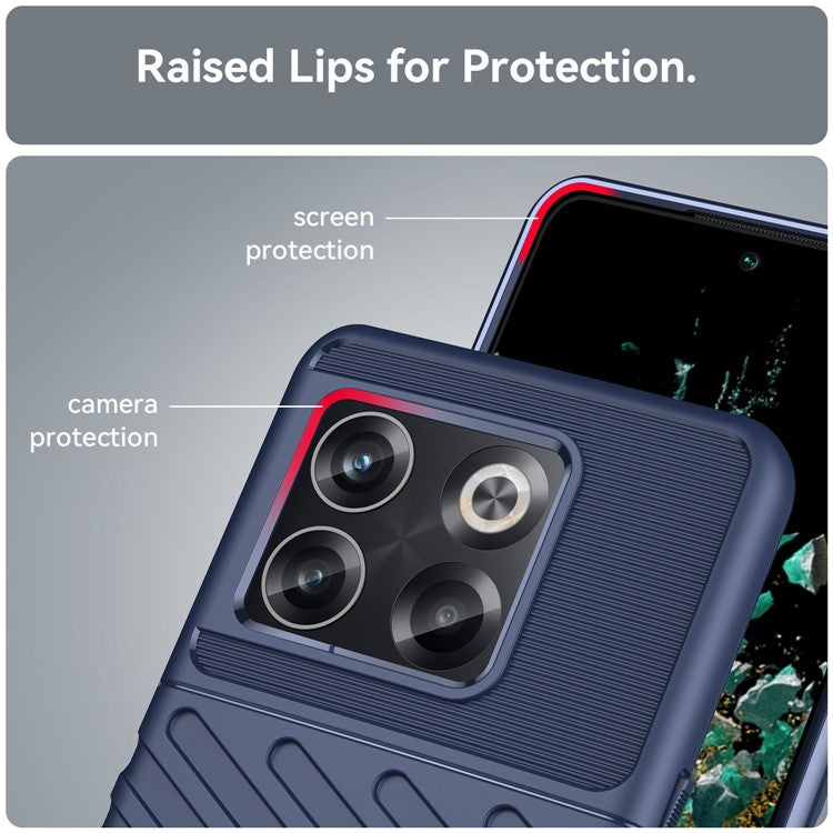 For OnePlus 10T 5G / Ace Pro 5G Thunder Series Twill Texture Anti-Slip Case Thickened TPU Shockproof Cover Phone Protector - Blue