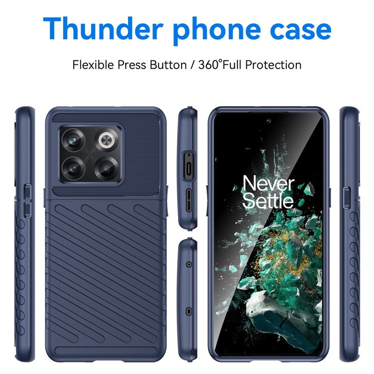For OnePlus 10T 5G / Ace Pro 5G Thunder Series Twill Texture Anti-Slip Case Thickened TPU Shockproof Cover Phone Protector - Blue