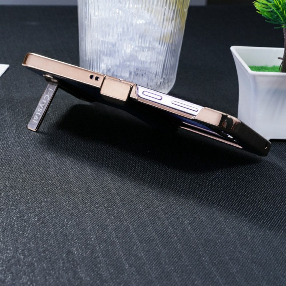 For Samsung Galaxy Z Flip7 FE 5G / Z Flip6 5G Case Electroplated Leather + PC Phone Cover with Invisible Kickstand - Blue