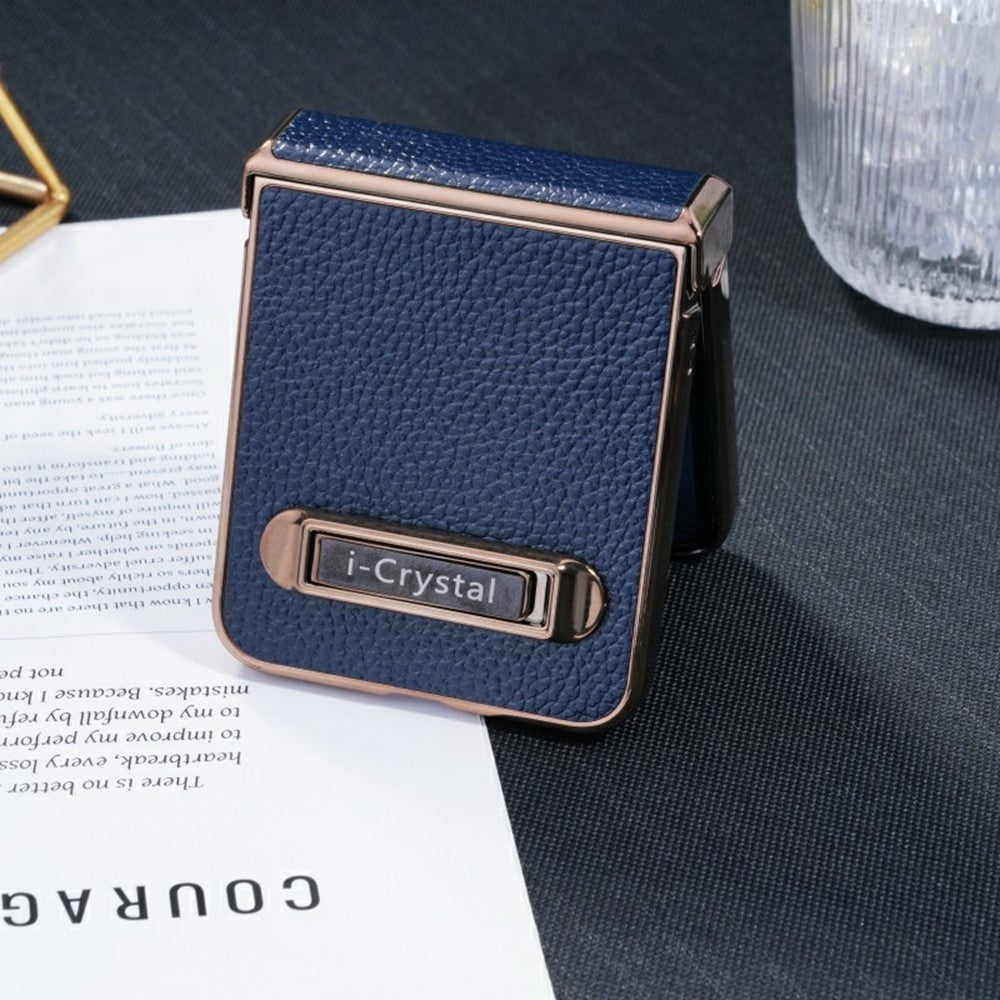 For Samsung Galaxy Z Flip7 FE 5G / Z Flip6 5G Case Electroplated Leather + PC Phone Cover with Invisible Kickstand - Black