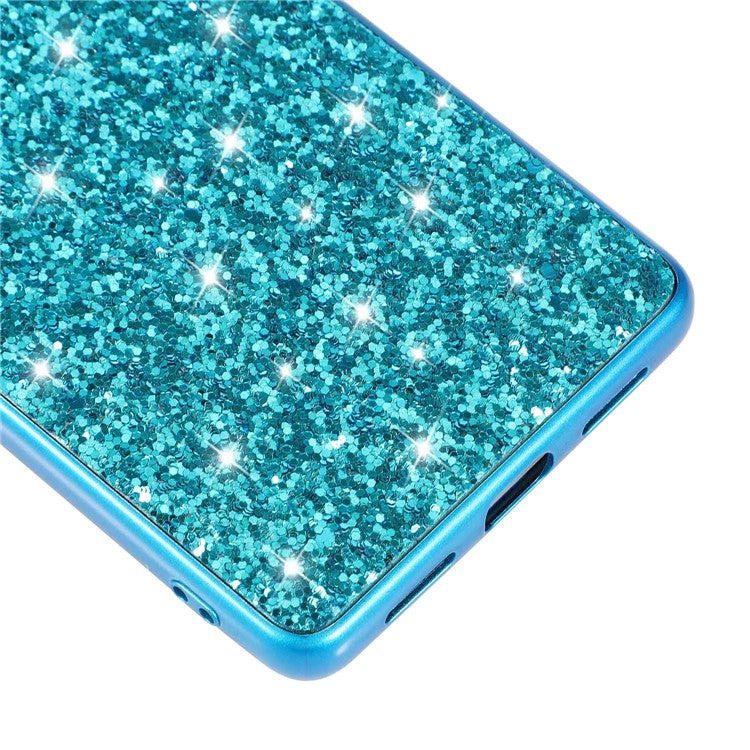 For Google Pixel 7 Pro 5G Shiny Glitter Sequins Phone Protective Case Electroplating TPU Frame Hard PC Back Cover - Black