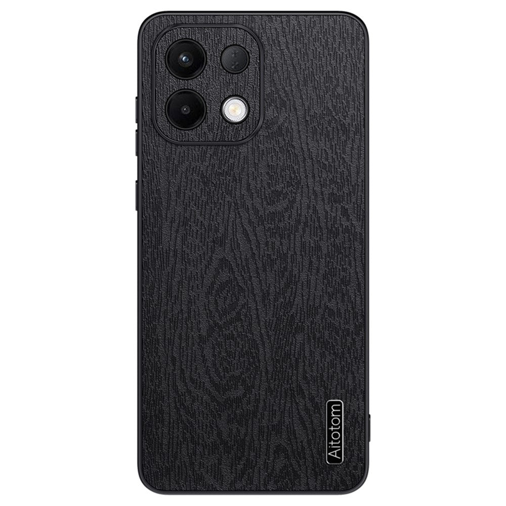 Wood Texture Case For Oppo K13 5G / K13x / K12s (China) PU Leather Coated PC TPU Phone Cover - Black