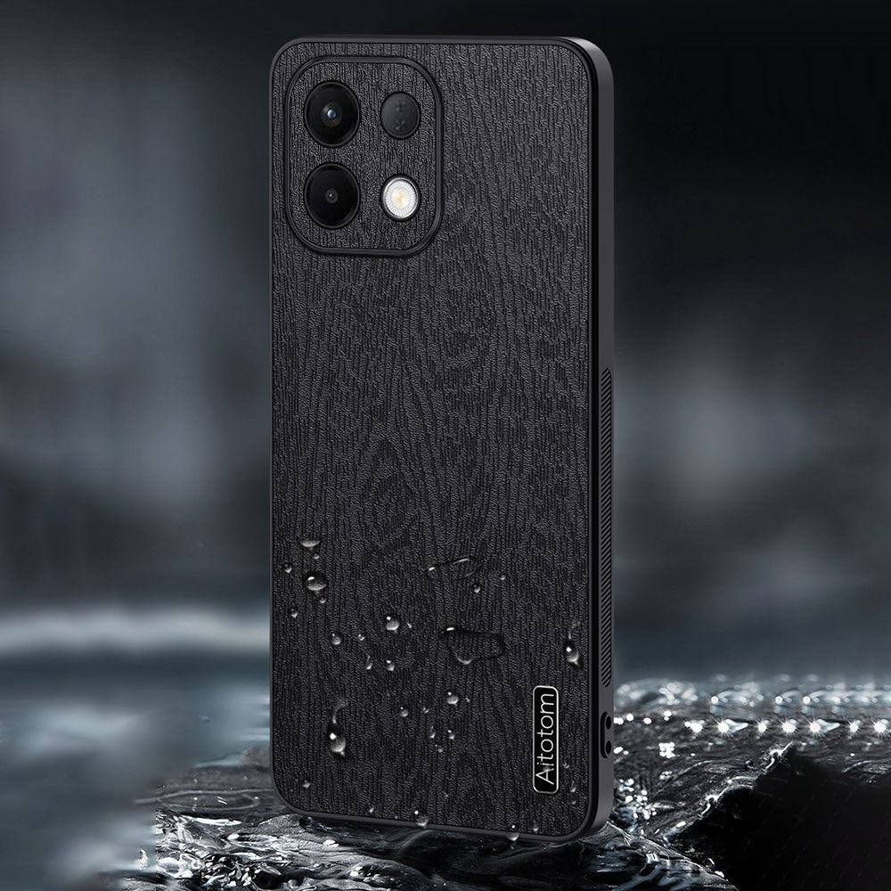 Wood Texture Case For Oppo K13 5G / K13x / K12s (China) PU Leather Coated PC TPU Phone Cover - Grey