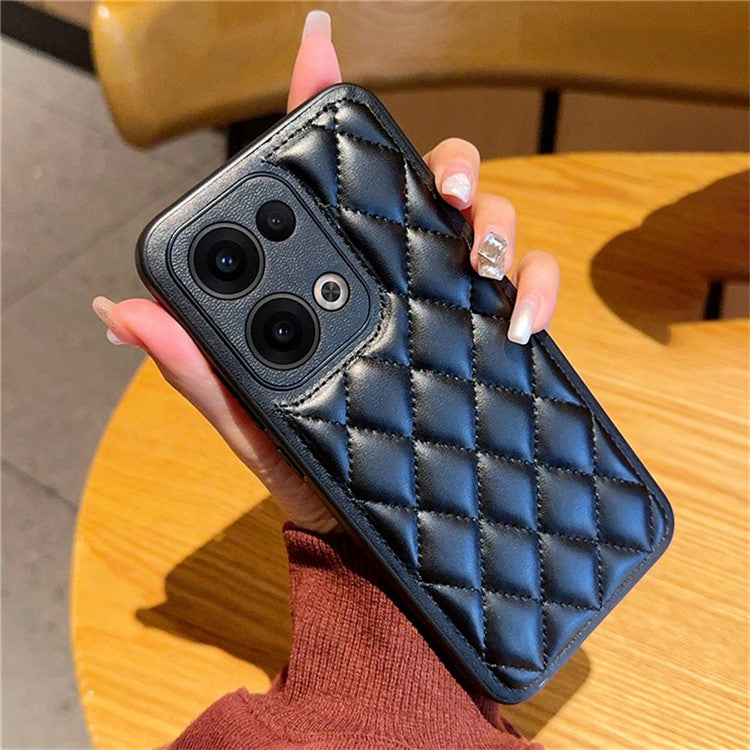 For Oppo Reno13 5G (Global) Case Rhombus Stitching PU Leather + TPU Shockproof Phone Cover - Black