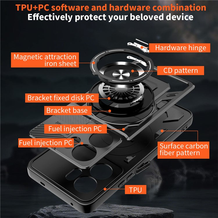 For Oppo Reno13 F 5G Magnetic Case Rotating Kickstand TPU + PC Phone Cover - Grey