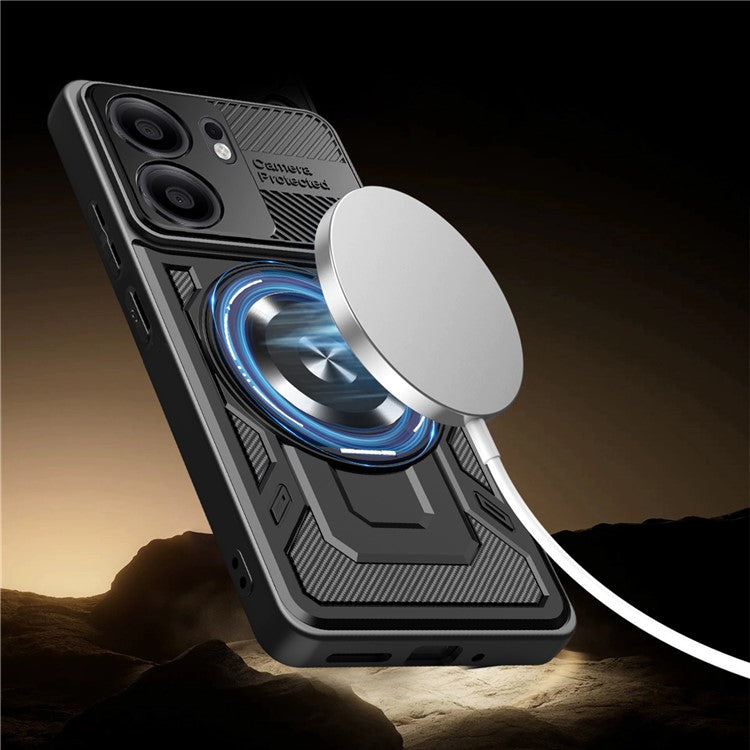 For Oppo Reno13 F 5G Magnetic Case Rotating Kickstand TPU + PC Phone Cover - Grey