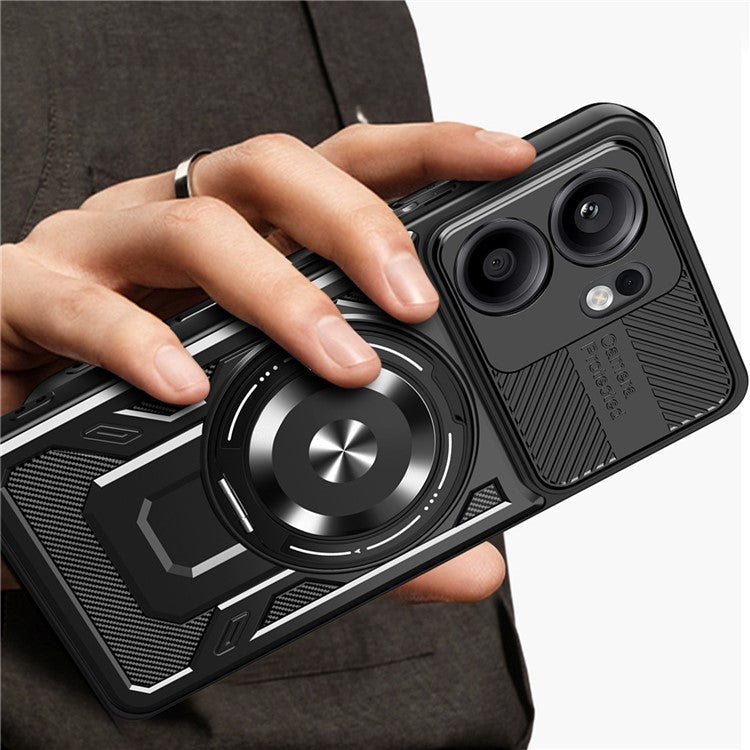 For Oppo Reno13 F 5G Magnetic Case Rotating Kickstand TPU + PC Phone Cover - Grey