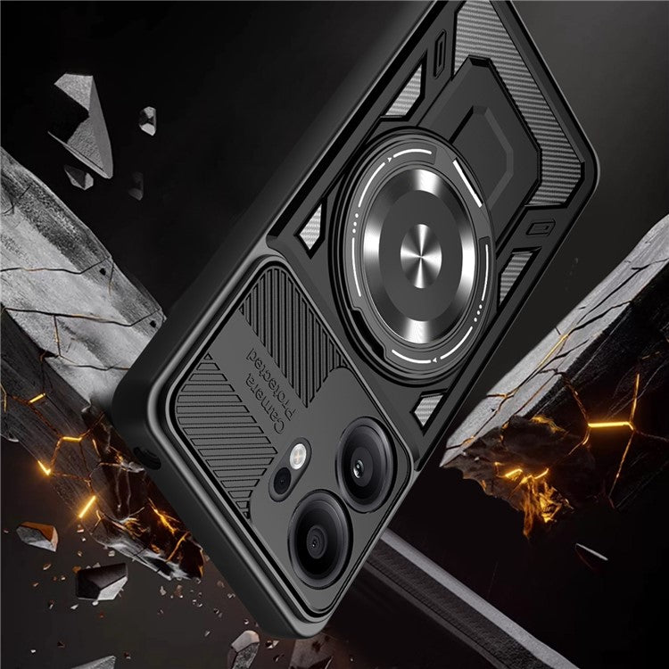 For Oppo Reno13 F 5G Magnetic Case Rotating Kickstand TPU + PC Phone Cover - Grey