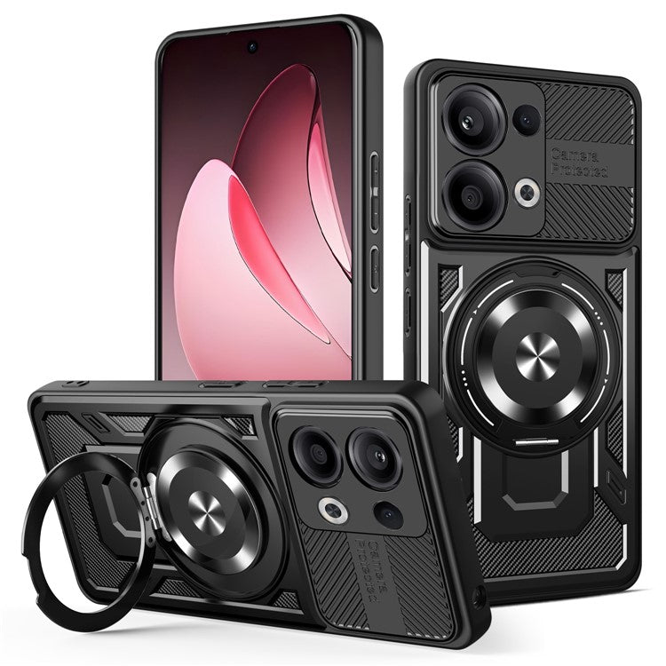 For Oppo Reno13 5G (Global) Magnetic Case Rotating Kickstand TPU + PC Phone Cover - Black
