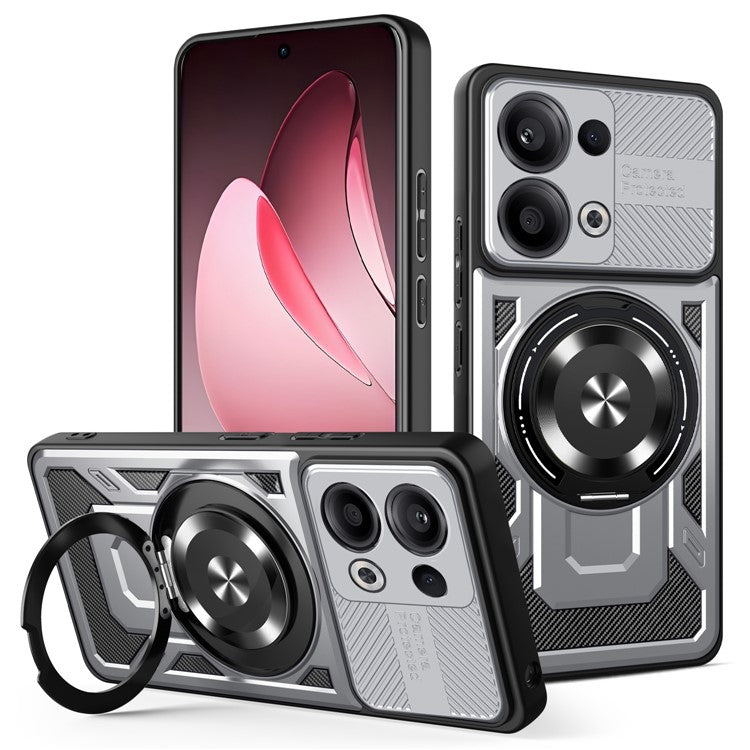 For Oppo Reno13 5G (Global) Magnetic Case Rotating Kickstand TPU + PC Phone Cover - Grey