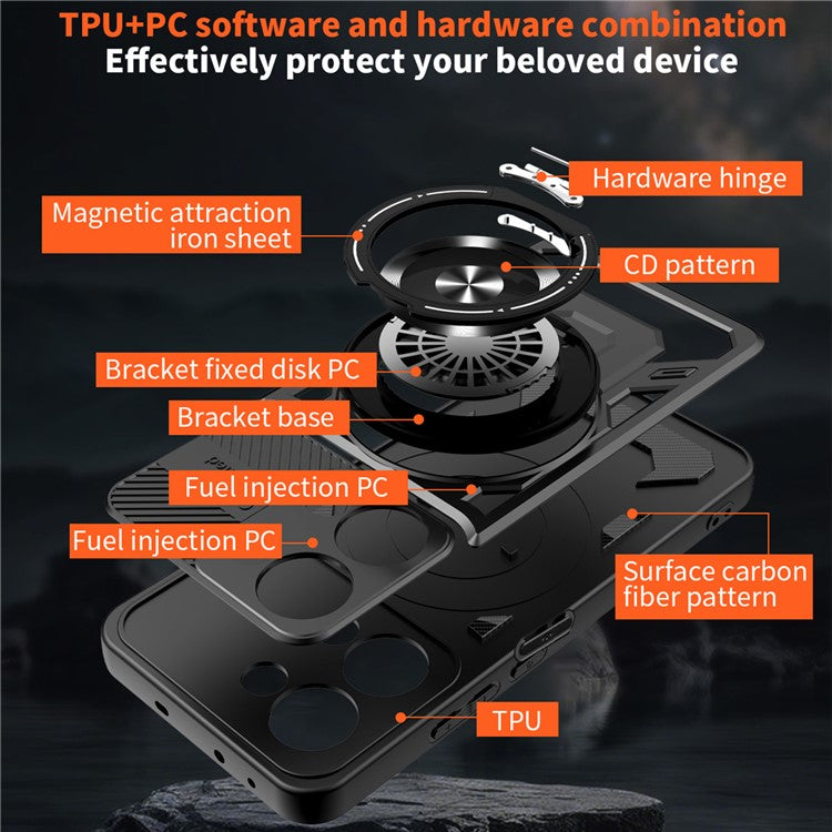 For Oppo Reno13 5G (Global) Magnetic Case Rotating Kickstand TPU + PC Phone Cover - Grey