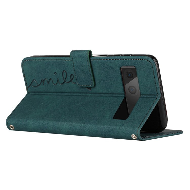 Skin-touch Feeling Leather Phone Case for Google Pixel 7 5G, Imprinted Heart Shape Pattern Multifunction Wallet Stand Phone Shell with Strap - Green