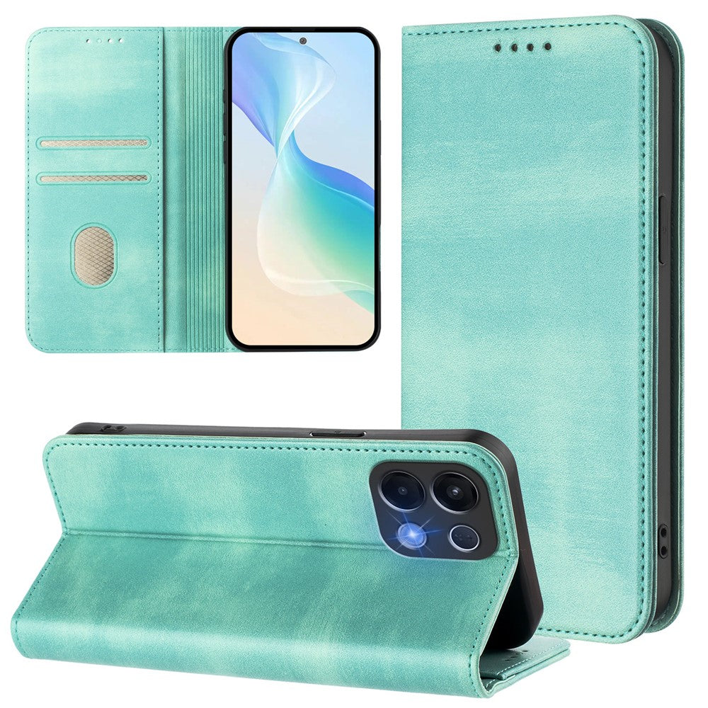 For Oppo K13 5G Wallet Cases Retro Texture RFID Blocking Leather Phone Cover - Mint Green