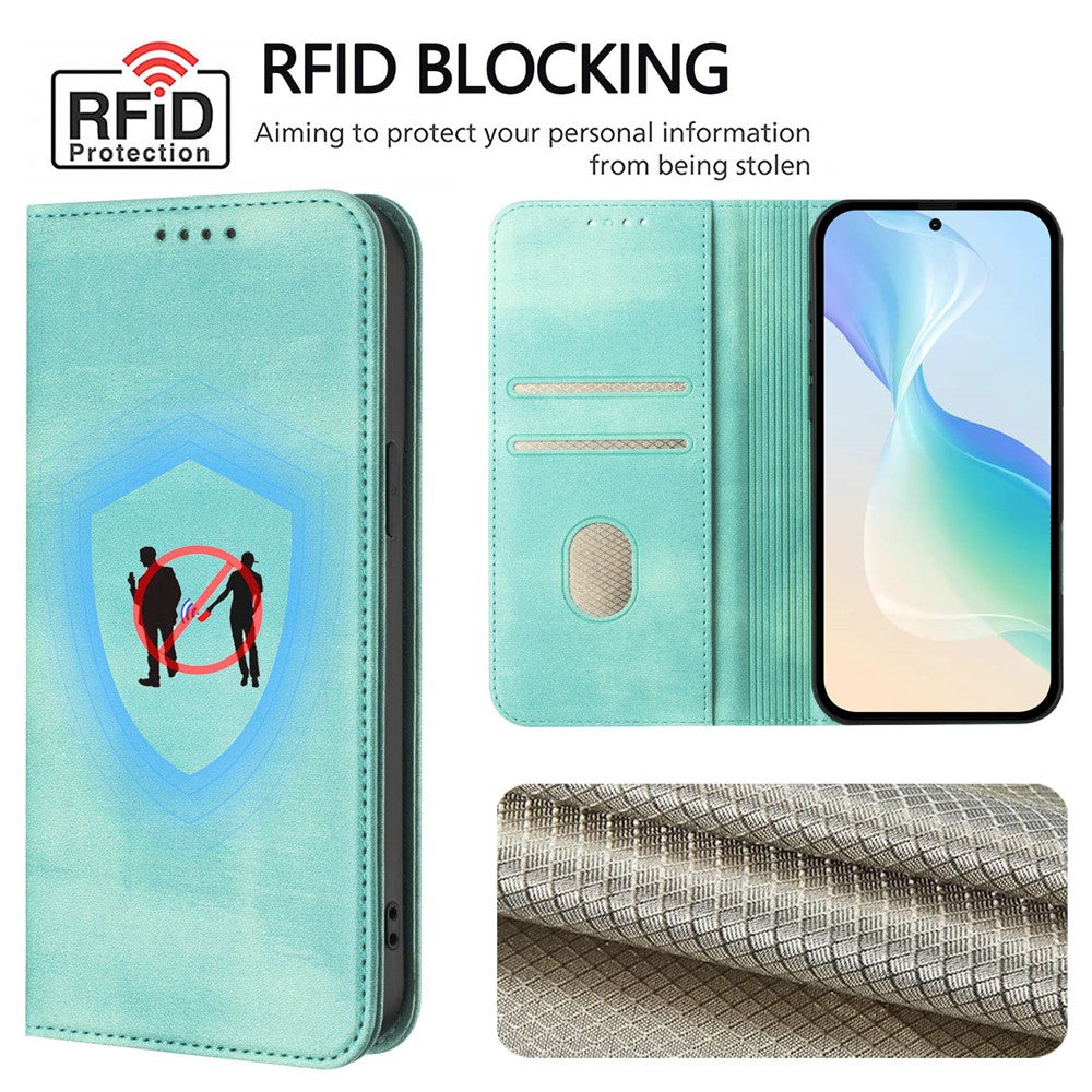 For Oppo K13 5G Wallet Cases Retro Texture RFID Blocking Leather Phone Cover - Mint Green