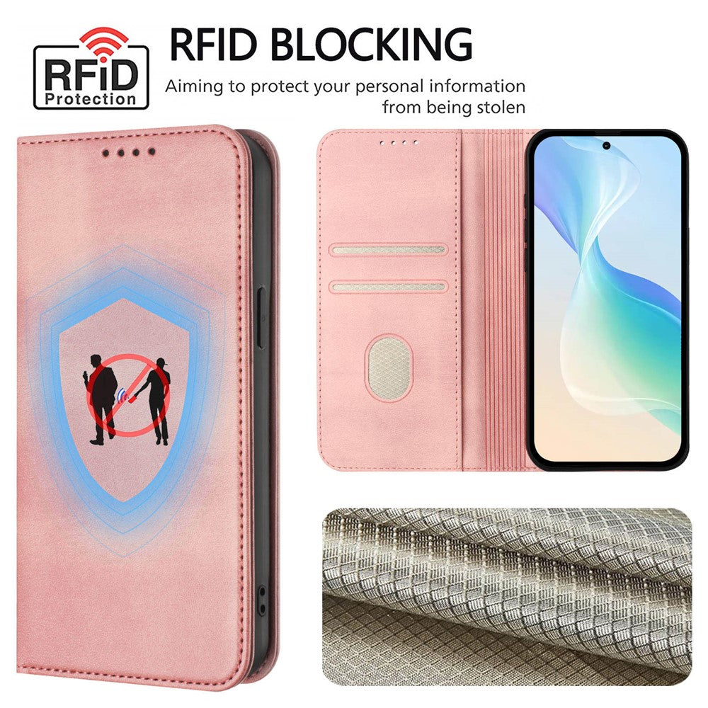 For Oppo K13 5G Wallet Cases Retro Texture RFID Blocking Leather Phone Cover - Pink