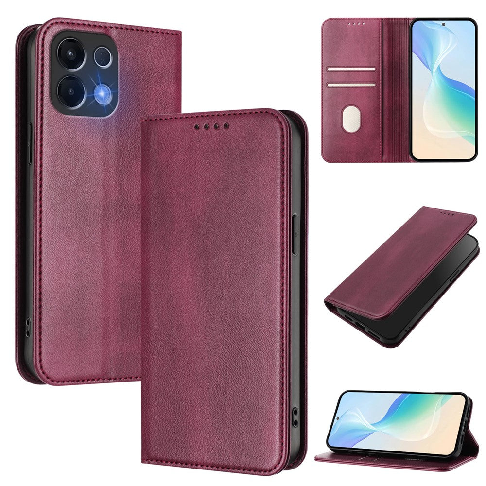 For Oppo K13 5G Wallet Cases Retro Texture RFID Blocking Leather Phone Cover - Wine Red
