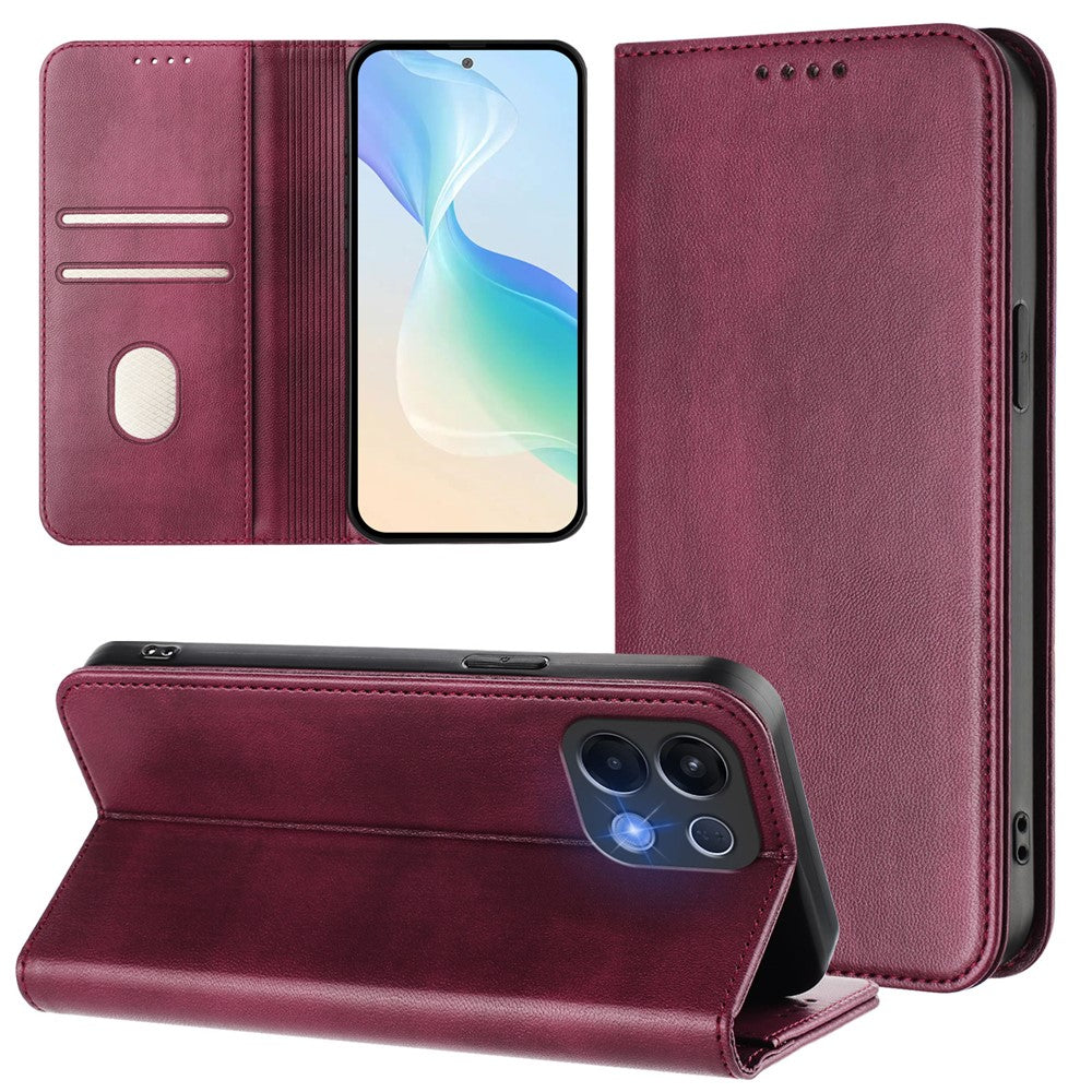 For Oppo K13 5G Wallet Cases Retro Texture RFID Blocking Leather Phone Cover - Wine Red