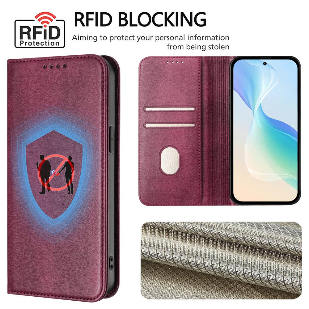 For Oppo K13 5G Wallet Cases Retro Texture RFID Blocking Leather Phone Cover - Wine Red