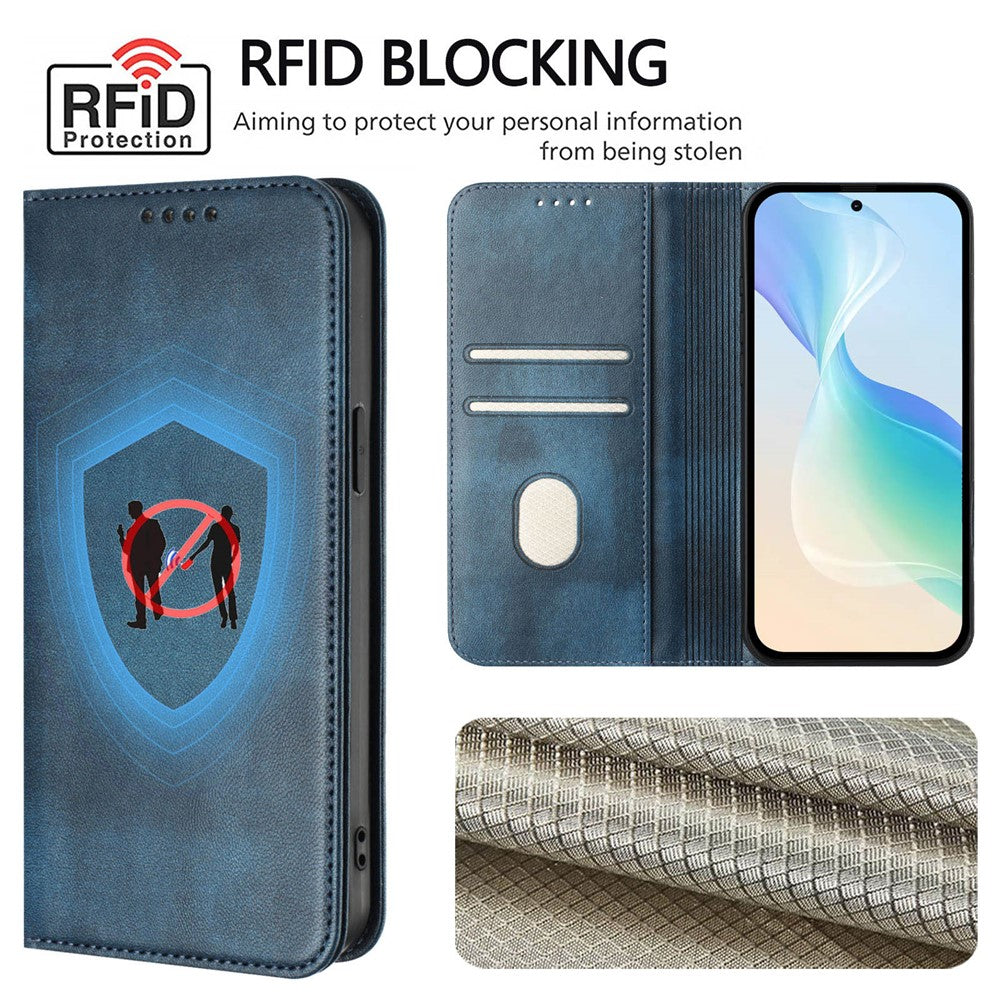 For Oppo K13 5G Wallet Cases Retro Texture RFID Blocking Leather Phone Cover - Blue