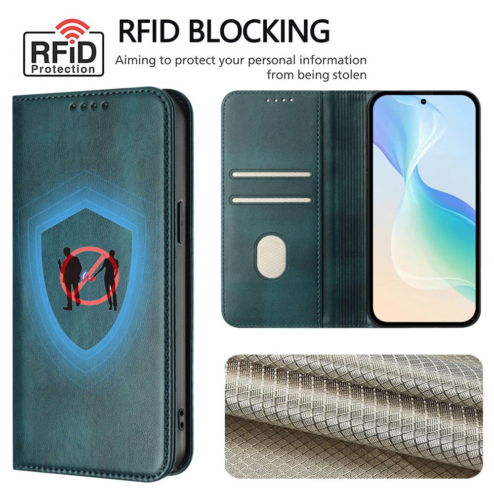 For Oppo K13 5G Wallet Cases Retro Texture RFID Blocking Leather Phone Cover - Dark Green