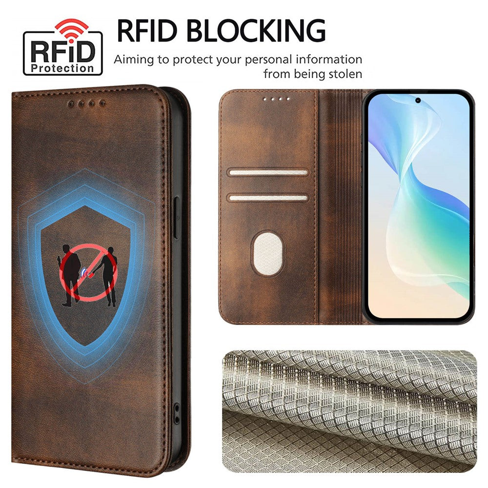 For Oppo K13 5G Wallet Cases Retro Texture RFID Blocking Leather Phone Cover - Brown
