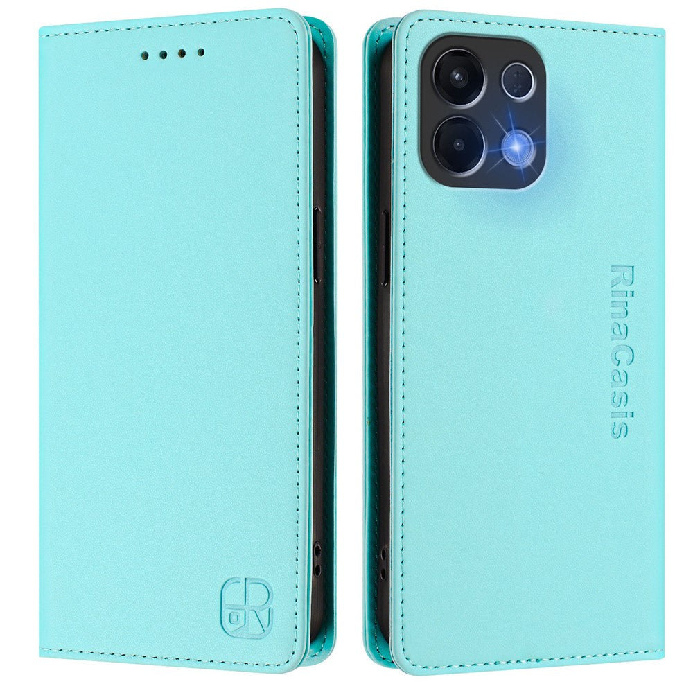 For Oppo K13 5G Leather Case RINACASIS RC01 Phone Cover with RFID Blocking Wallet Stand - Mint Green